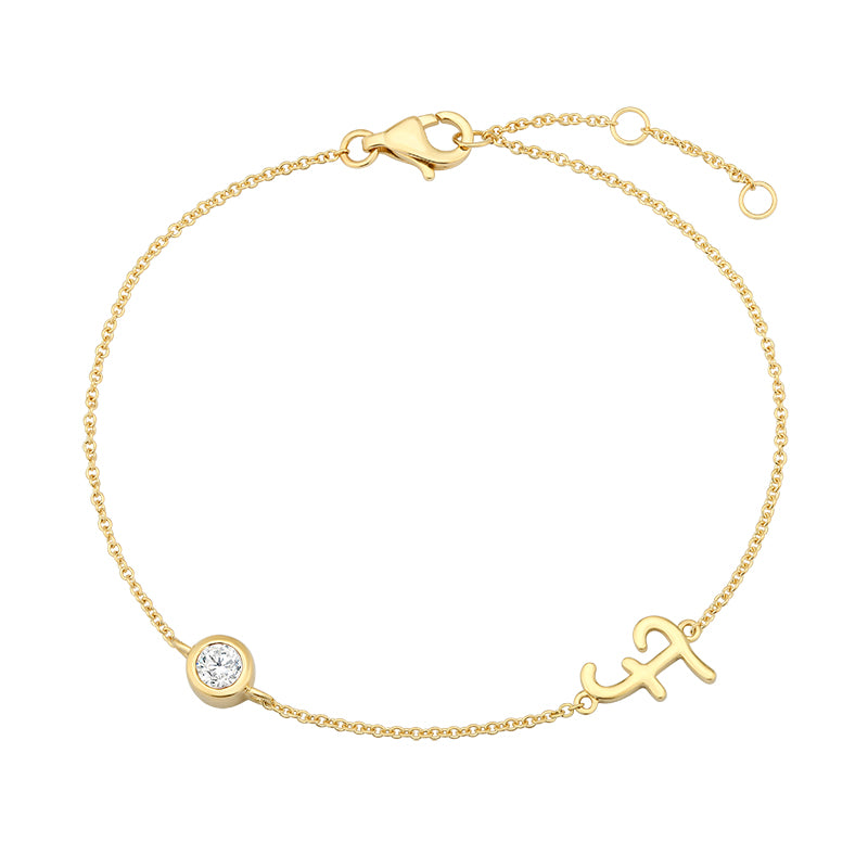 Initial Diamond Bracelet-F|Lab-grown diamond initial Bracelet-F|KindSpark jewellery for everyday wear