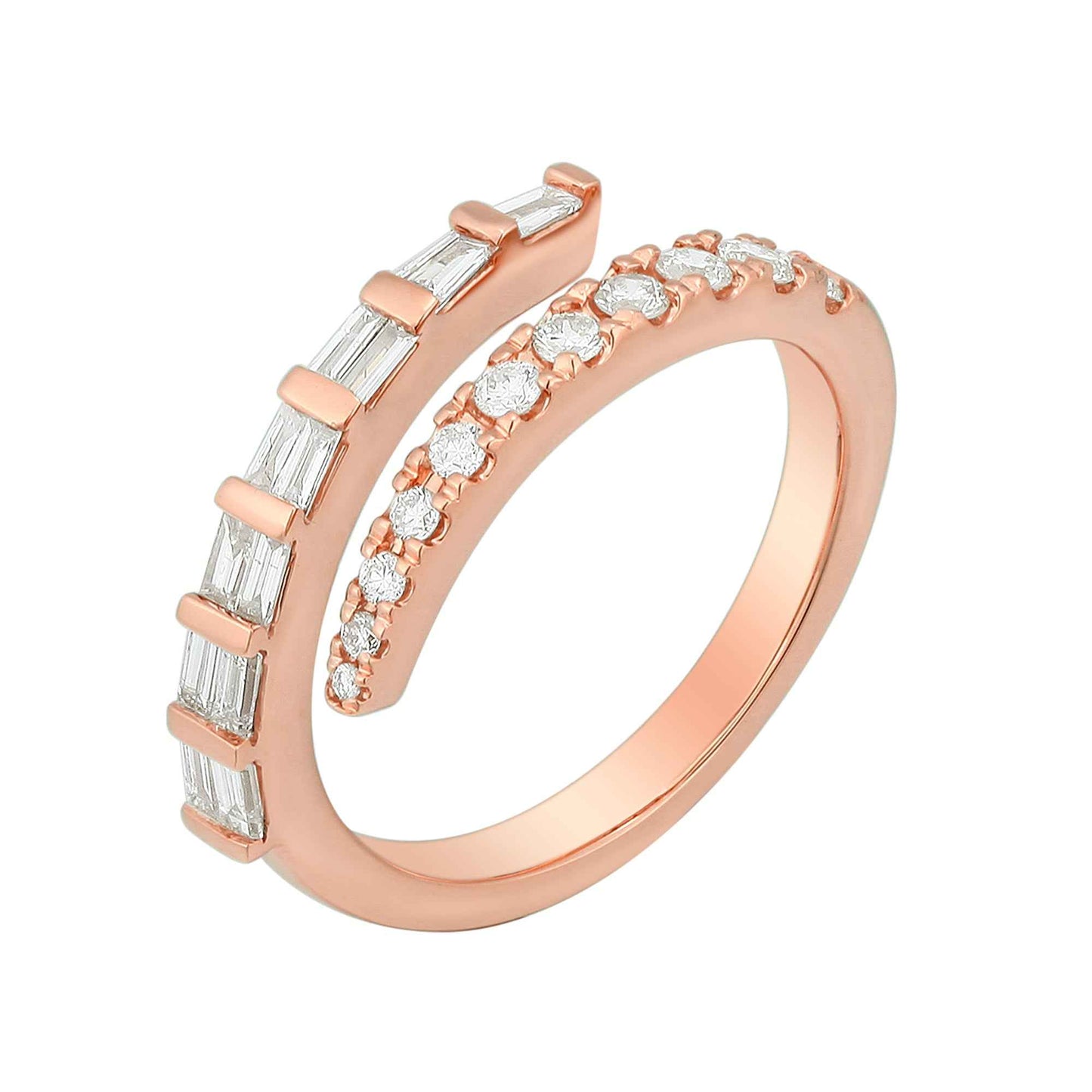 Swirl Diamond Band Ring with Round and Baguette Diamonds - Exquisite Engagement or Fashion Ring