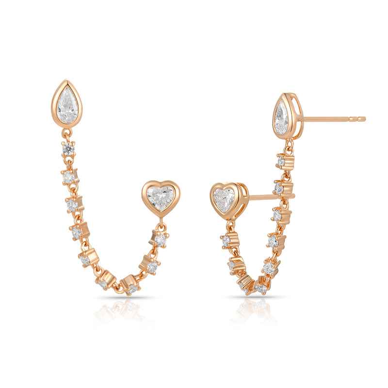 Heart and Pear Diamond Drop Earrings with Mixed Cut Diamonds