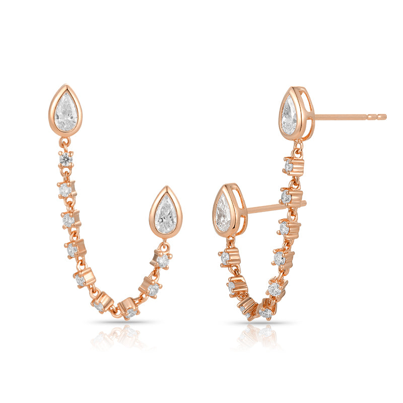 Drop Earring with mixed cut diamond with pear and round - Kindspark