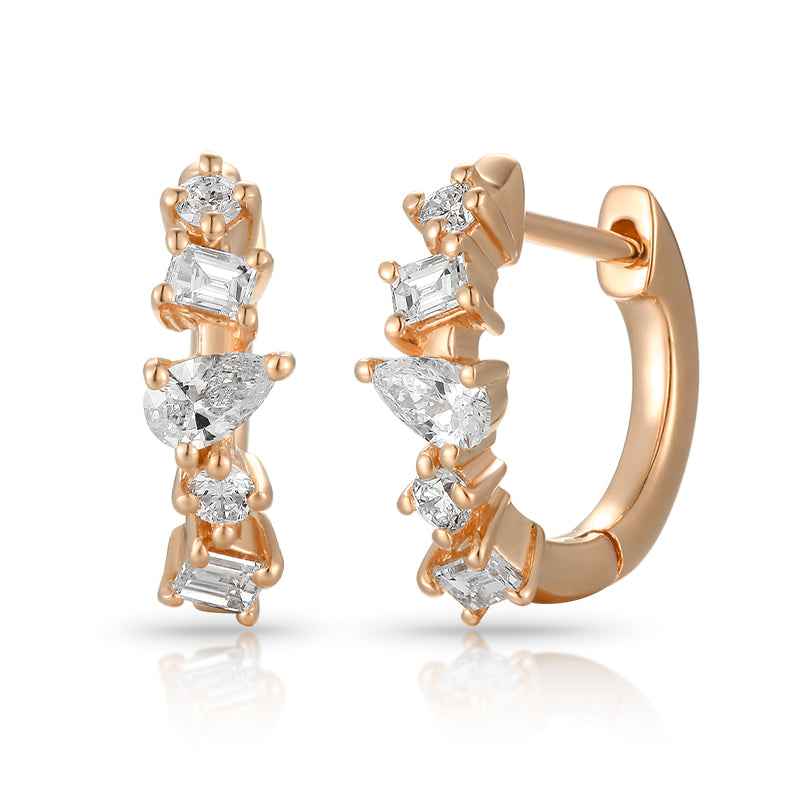 Mixed Cut Diamond Hoop Earrings - Elegant and Timeless Style