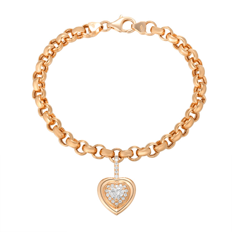 Chain Bracelet with Heart Shape Diamond Pendant