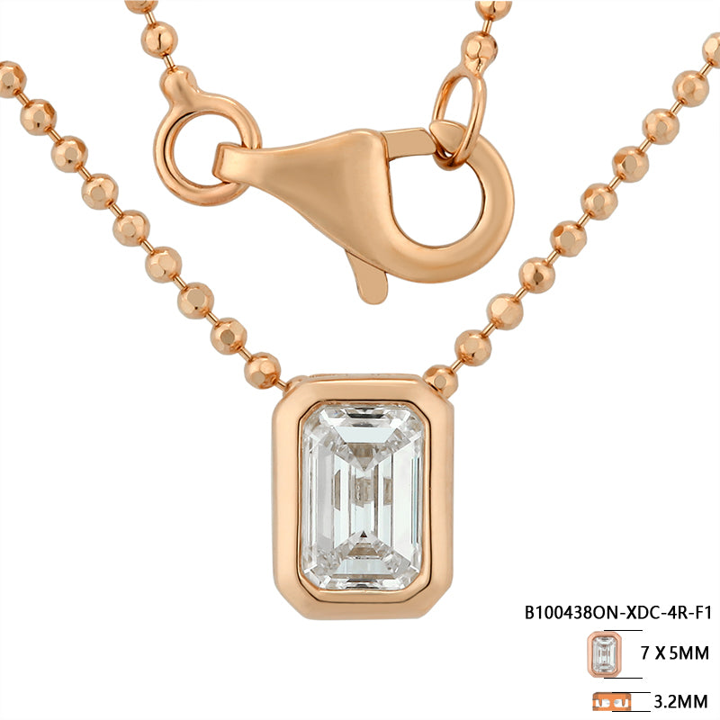 Bezel-Set Emerald Cut Diamond Necklace - Kindspark