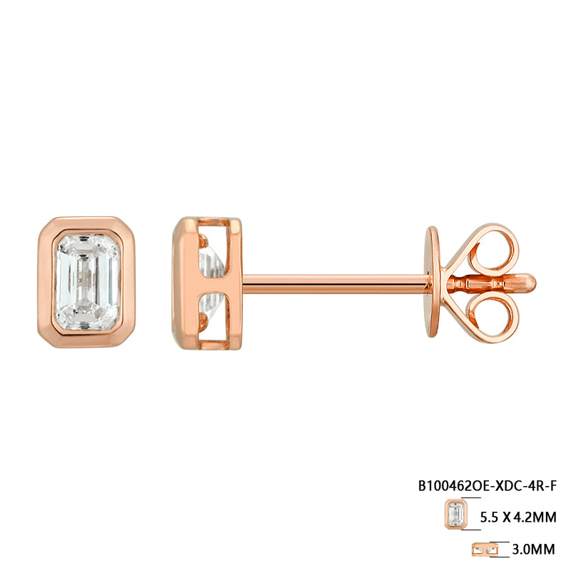 Bezel-Set Emerald Shape Diamond Stud Earrings - Kindspark