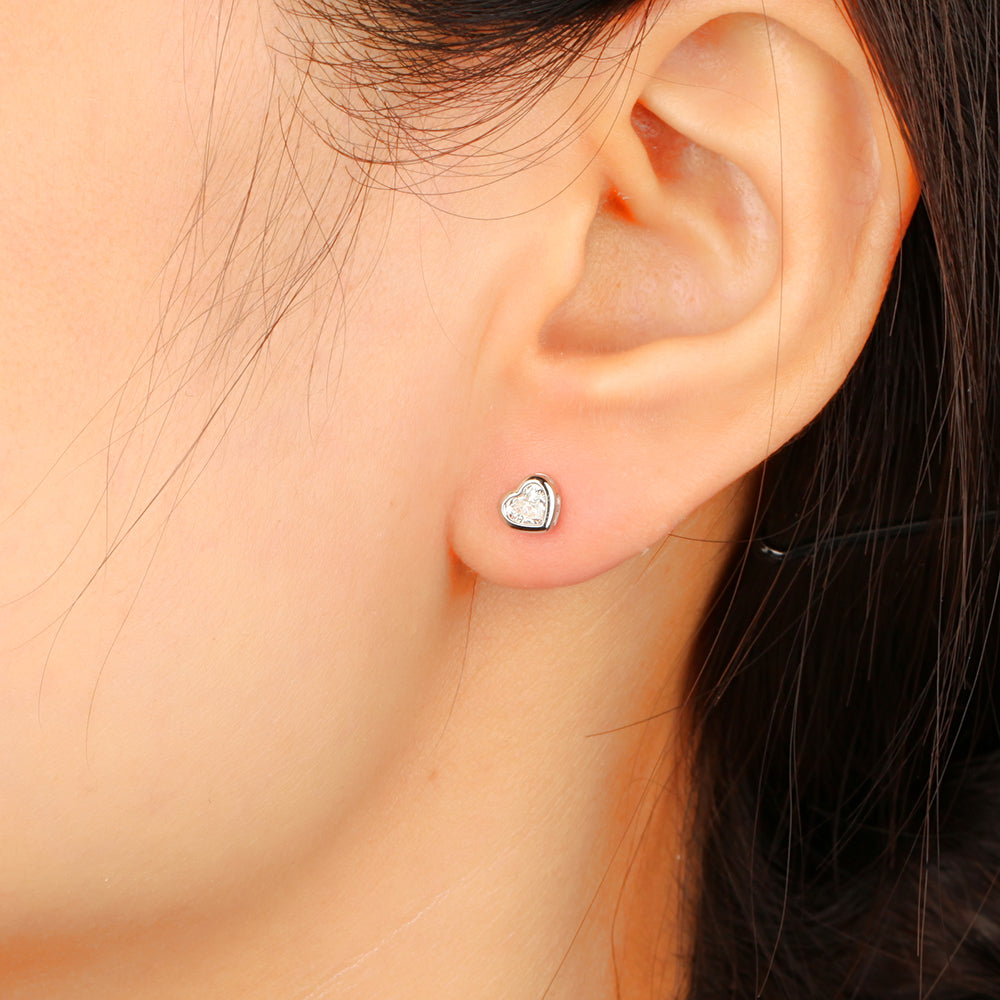 Bezel-Set Heart Shape Diamond Stud Earrings - Kindspark