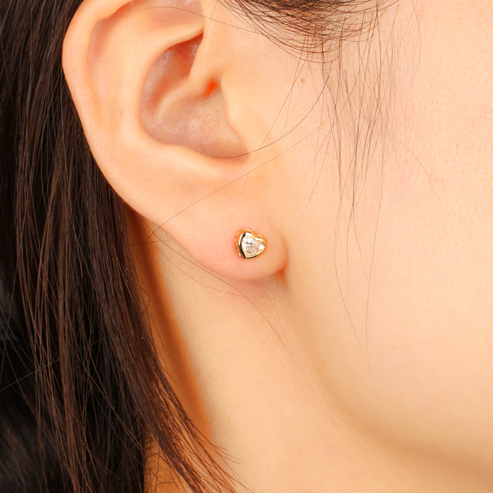 Bezel-Set Heart Shape Diamond Stud Earrings - Kindspark