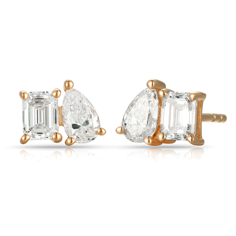 Emerald & Pear Cut Diamond Stud earrings - Kindspark
