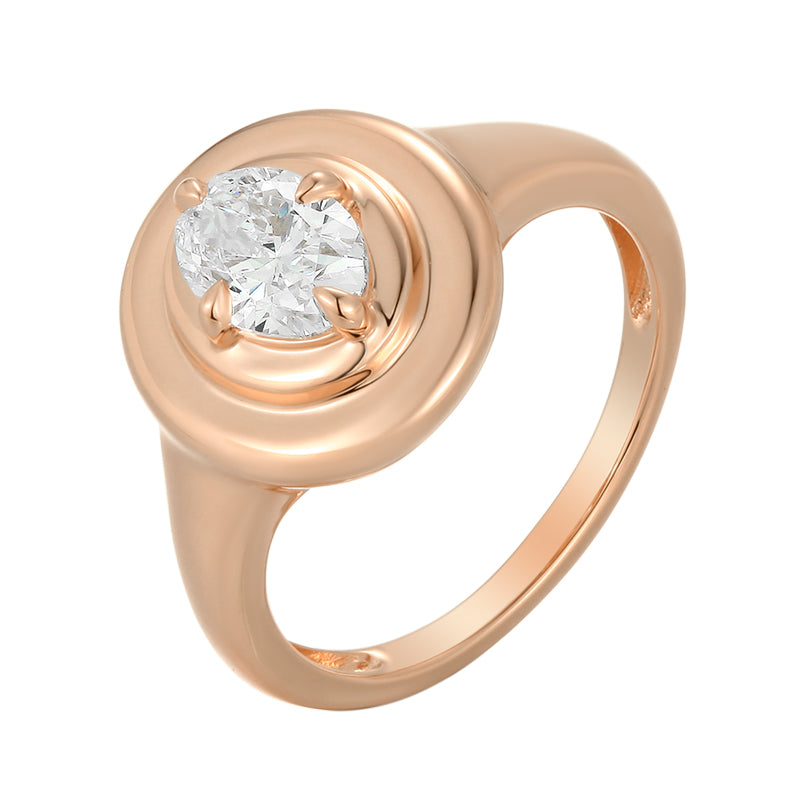 Bezel Set Signet Ring - Oval Diamond
