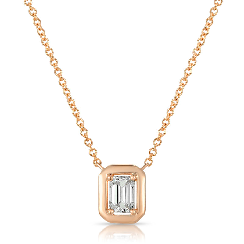 Bezel-Set Emerald Cut Diamond Necklace