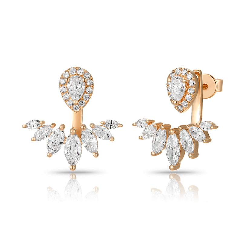 Round Brilliant Cut Diamond Ear Jacket with Marquise Diamond - Kindspark