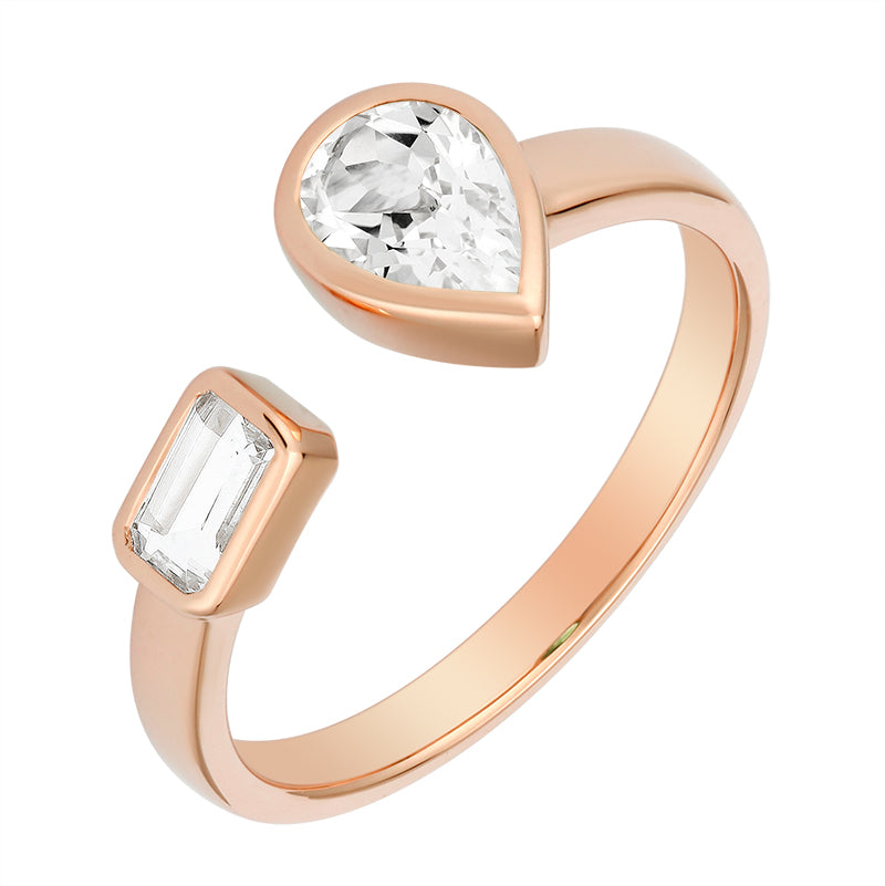 Open Ring with Pear & Emerald Diamonds - Kindspark