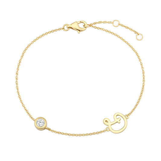 Initial Diamond Bracelet-D|Lab-grown diamond initial Bracelet-D|KindSpark jewellery for everyday wear
