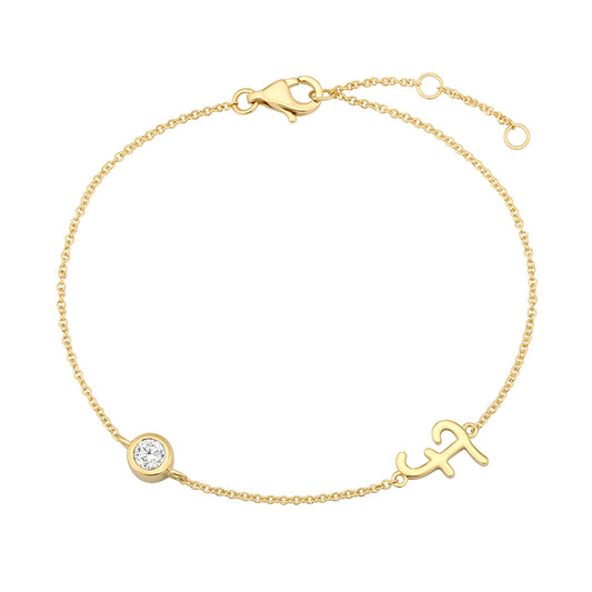 Initial Diamond Bracelet-F|Lab-grown diamond initial Bracelet-F|KindSpark jewellery for everyday wear
