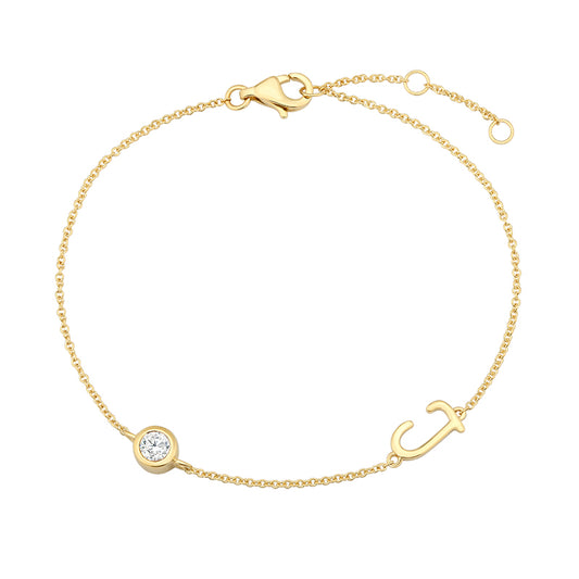 Initial Diamond Bracelet-J|Lab-grown diamond initial Bracelet-J|KindSpark jewellery for everyday wear