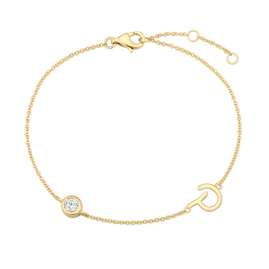 Initial Diamond Bracelet-P|Lab-grown diamond initial Bracelet-P|KindSpark jewellery for everyday wear
