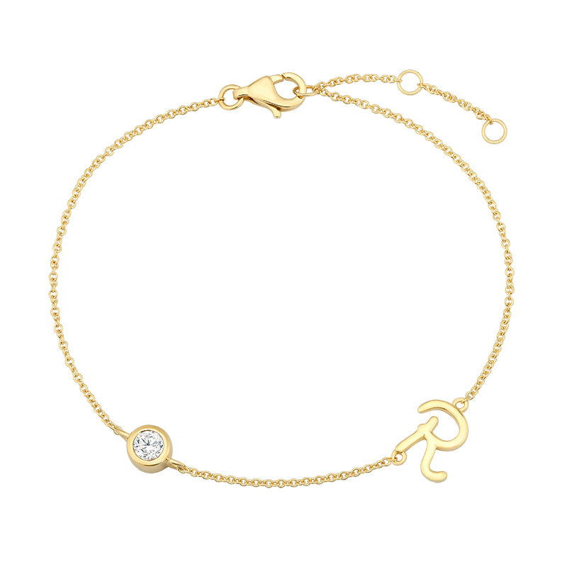 Initial Diamond Bracelet-R|Lab-grown diamond initial Bracelet-R|KindSpark jewellery for everyday wear
