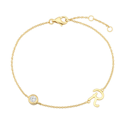 Initial Diamond Bracelet-R|Lab-grown diamond initial Bracelet-R|KindSpark jewellery for everyday wear
