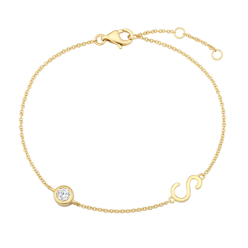 Initial Diamond Bracelet-S|Lab-grown diamond initial Bracelet-S|KindSpark jewellery for everyday wear
