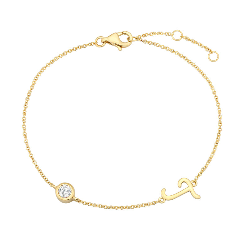 Initial Diamond Bracelet-T|Lab-grown diamond initial Bracelet-T|KindSpark jewellery for everyday wear
