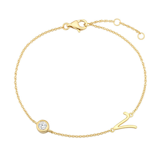 Initial Diamond Bracelet-V|Lab-grown diamond initial Bracelet-V|KindSpark jewellery for everyday wear
