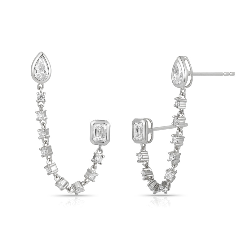 Drop Earring with mixed cut diamond with pear and emerald - Kindspark