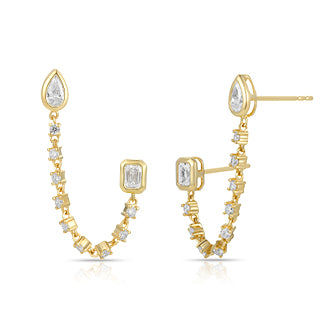 Drop Earring with mixed cut diamond with pear and emerald - Kindspark