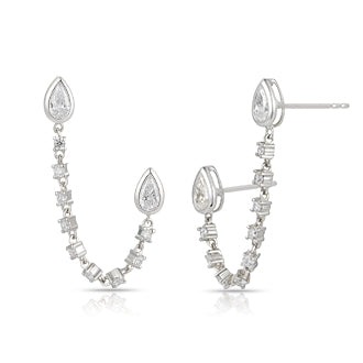 Drop Earring with mixed cut diamond with pear and round - Kindspark