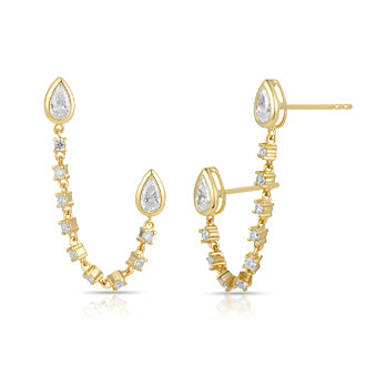 Drop Earring with mixed cut diamond with pear and round - Kindspark