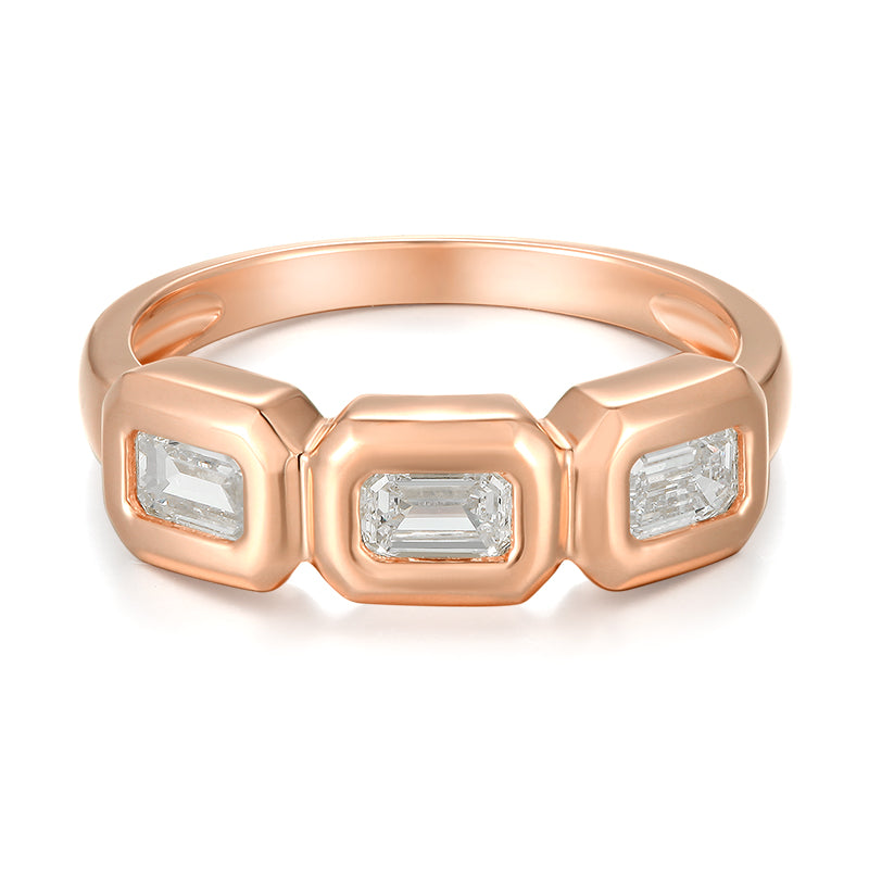Three Stone Baguette Diamond Bezel Set Ring - Kindspark
