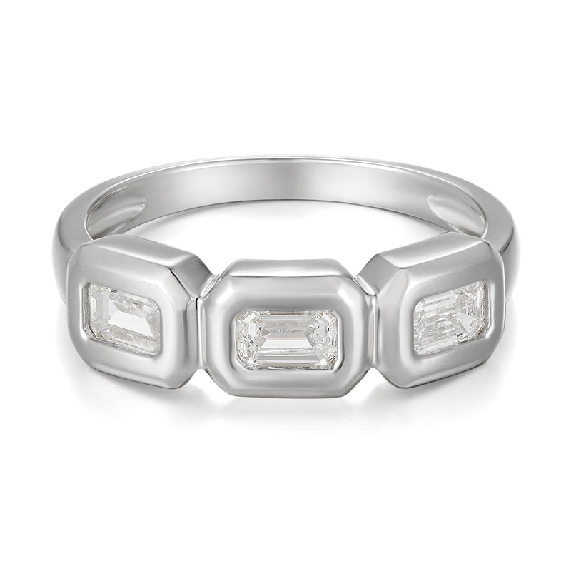 Three Stone Baguette Diamond Bezel Set Ring - Kindspark