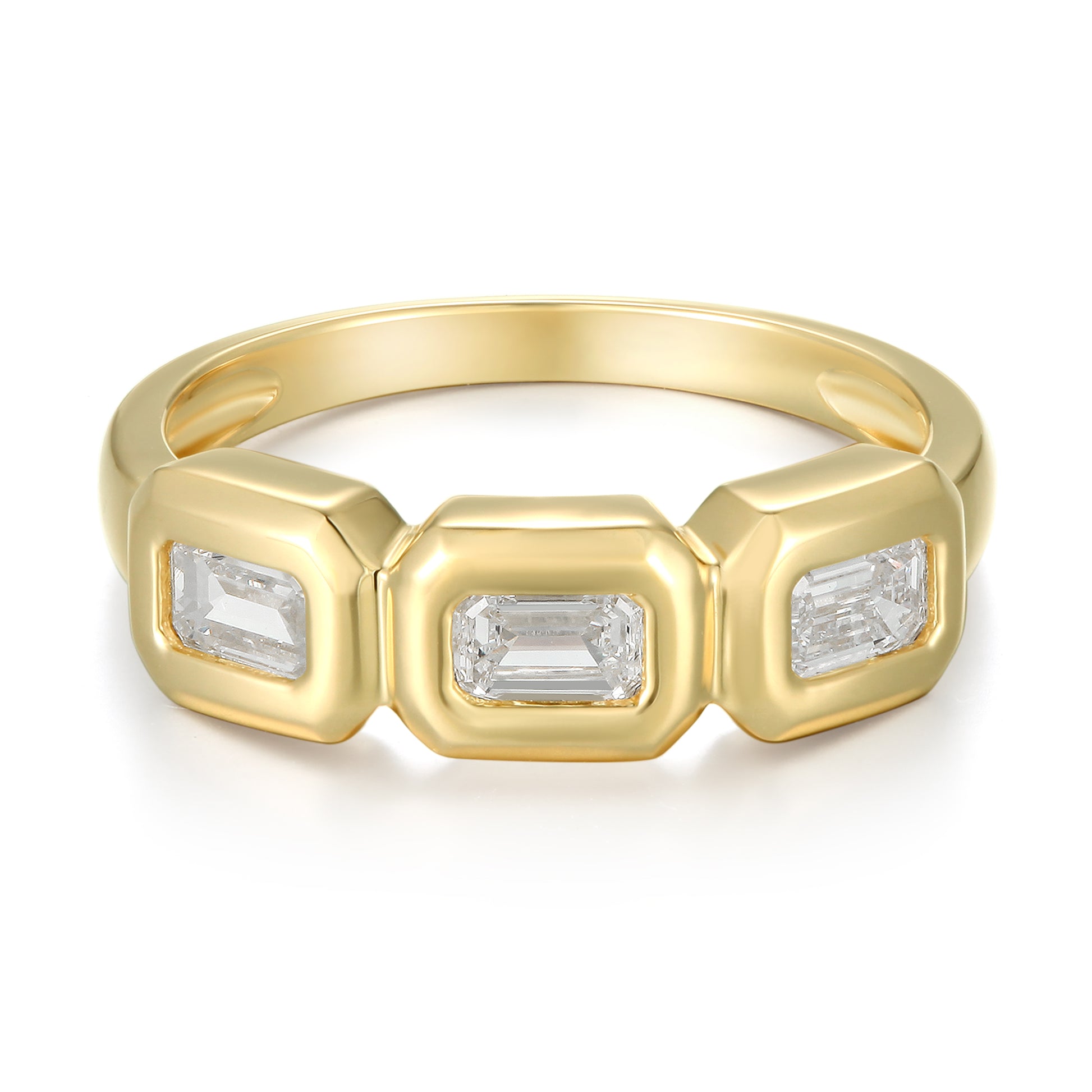 Three Stone Baguette Diamond Bezel Set Ring - Kindspark