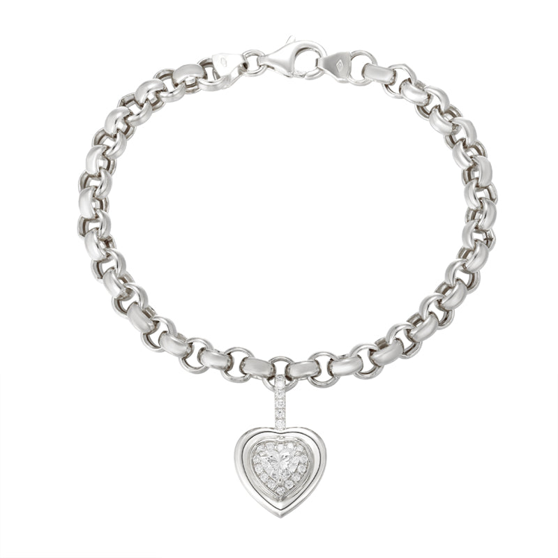 Chain Bracelet with Heart Shape Diamond Pendant