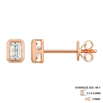 Bezel-Set Emerald Shape Diamond Stud Earrings - Kindspark