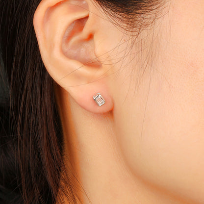 Bezel-Set Emerald Shape Diamond Stud Earrings - Kindspark