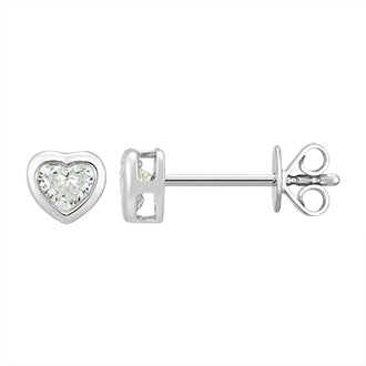 Bezel-Set Heart Shape Diamond Stud Earrings - Kindspark