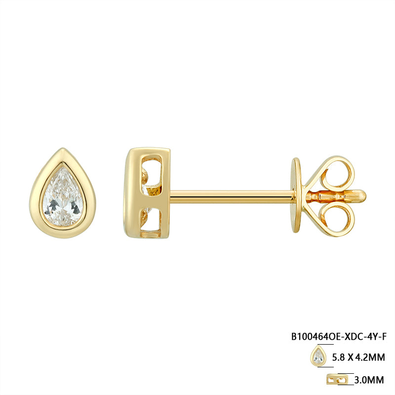 Bezel-Set Pear Shape Diamond Stud Earrings - Kindspark