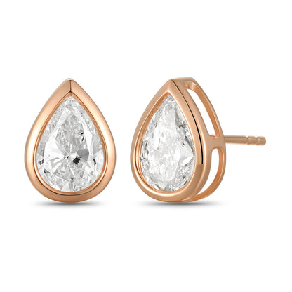 Bezel-Set Pear Shape Diamond Stud Earrings - Kindspark