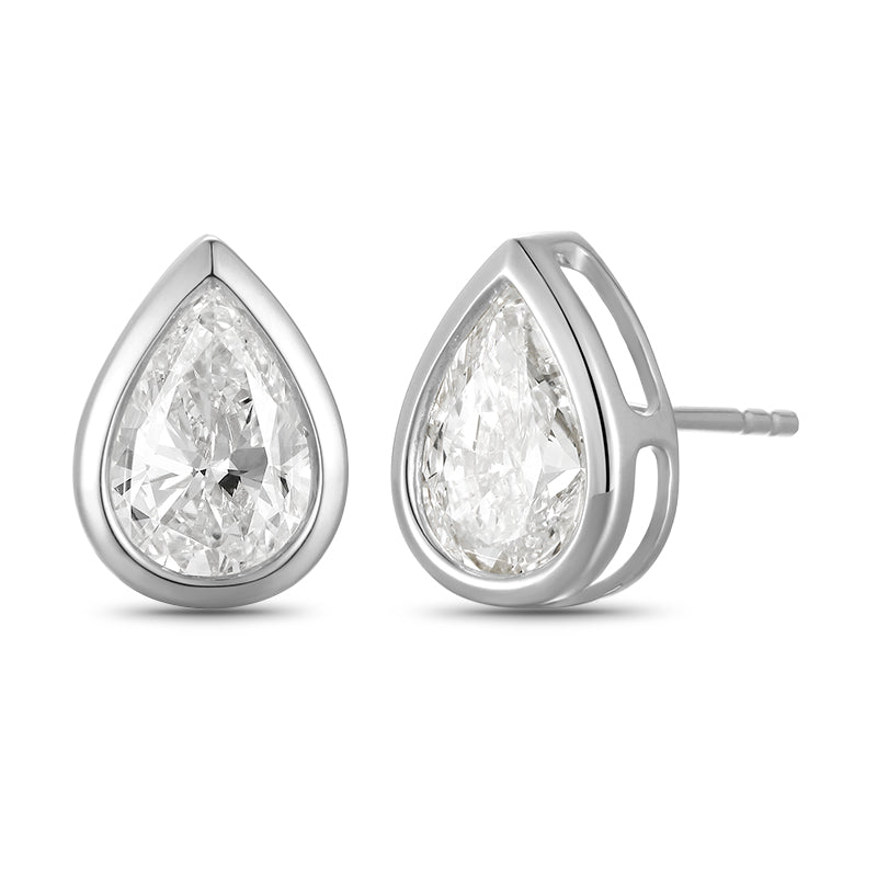 Bezel-Set Pear Shape Diamond Stud Earrings - Kindspark