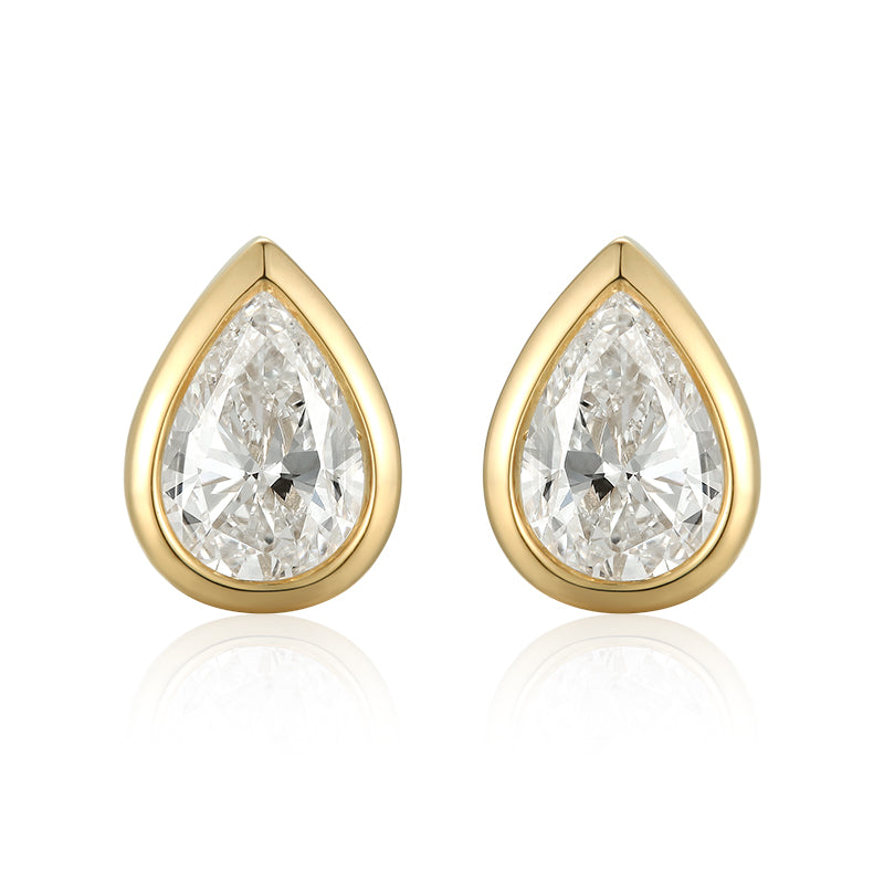 Bezel-Set Pear Shape Diamond Stud Earrings - Kindspark