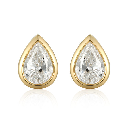Bezel-Set Pear Shape Diamond Stud Earrings - Kindspark