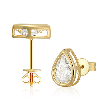 Bezel-Set Pear Shape Diamond Stud Earrings - Kindspark