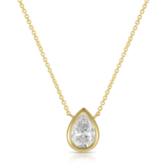 Bezel-Set Pear Diamond Necklace - Kindspark