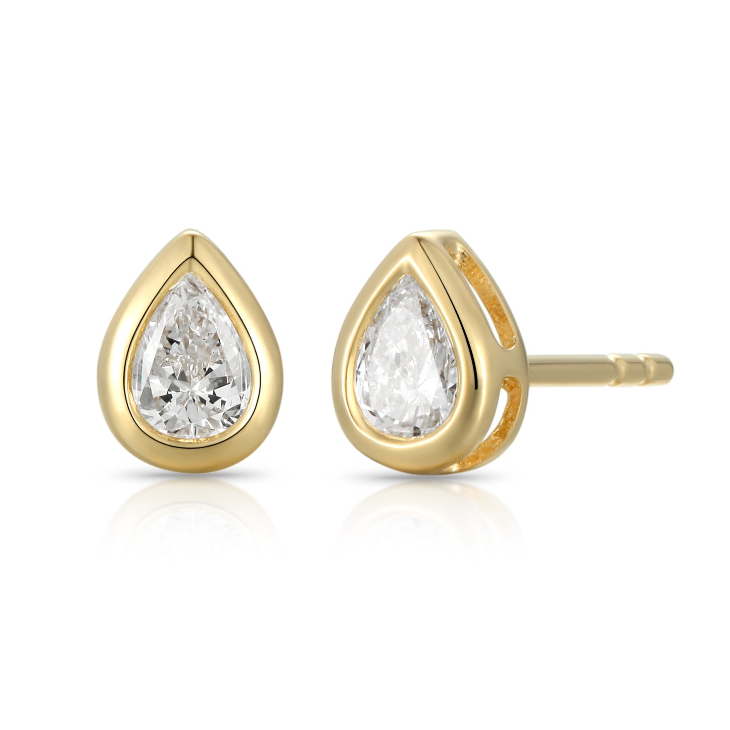 Bezel-Set Pear Shape Diamond Stud Earrings - Kindspark