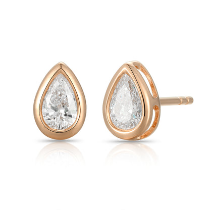 Bezel-Set Pear Shape Diamond Stud Earrings - Kindspark