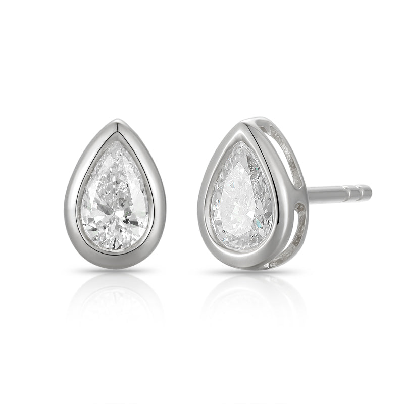 Bezel-Set Pear Shape Diamond Stud Earrings - Kindspark