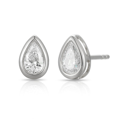 Bezel-Set Pear Shape Diamond Stud Earrings - Kindspark