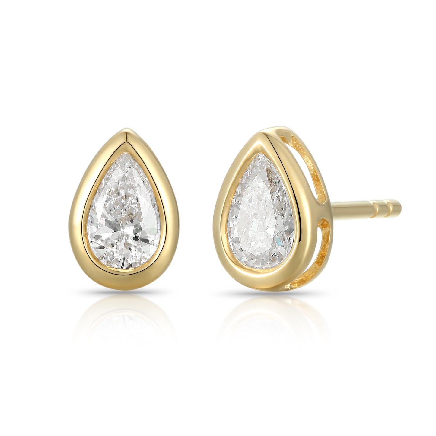 Bezel-Set Pear Shape Diamond Stud Earrings - Kindspark