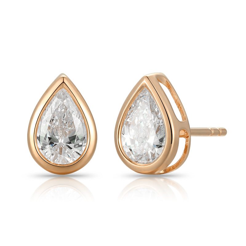 Bezel-Set Pear Shape Diamond Stud Earrings - Kindspark