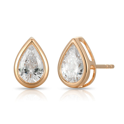 Bezel-Set Pear Shape Diamond Stud Earrings - Kindspark