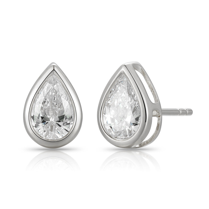 Bezel-Set Pear Shape Diamond Stud Earrings - Kindspark
